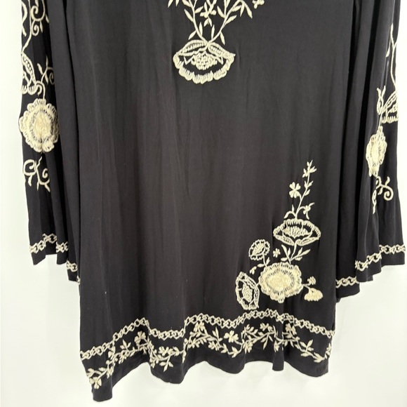 Y2K Boho Vintage Bell Long Sleeve Black Embroidered Dress Tunic Size Medium - Picture 4 of 15